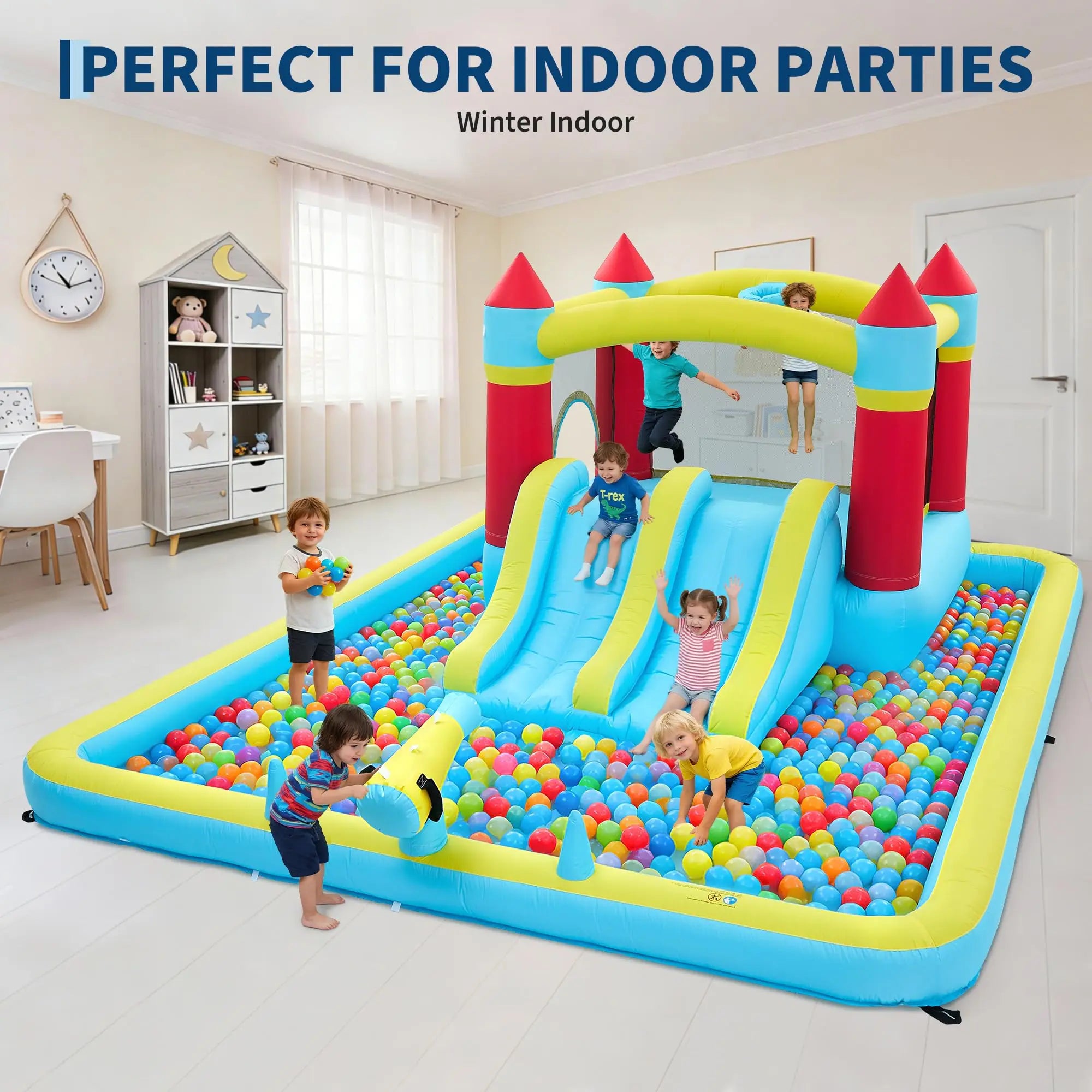 Castillo Hinchable de 15x11 pies con Soplador de 450W, Tobogán de Agua Húmedo y Seco 7 en 1 para Niños, Castillo Saltador para Interiores y Exteriores, Jardín