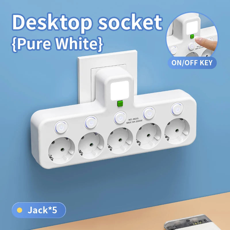 EU Plug AC Outlet Power Strip Multiprise Wall Socket Universal Network Filter USB Cherger Separate Switch Light Adapter
