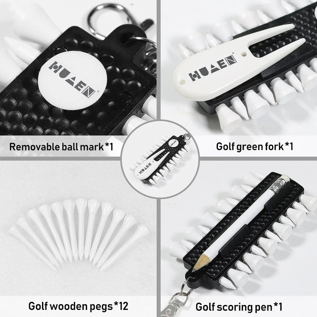 OTAUTAU Soporte para tees de golf con 12 tees, horquilla para divots y lápiz, dispositivo de almacenamiento portátil de accesorios de golf TC001