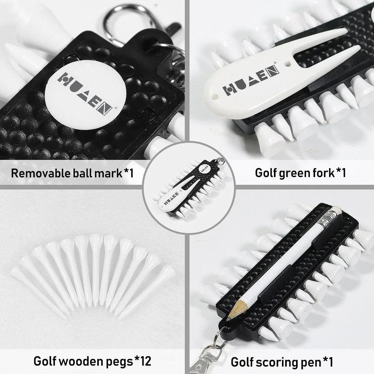 OTAUTAU Soporte para tees de golf con 12 tees, horquilla para divots y lápiz, dispositivo de almacenamiento portátil de accesorios de golf TC001