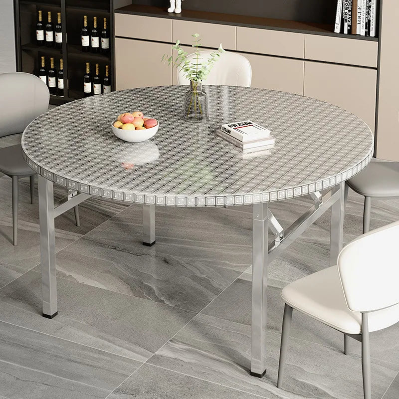 Mesa redonda plegable de acero inoxidable, adecuada para uso doméstico, apartamentos pequeños, grandes puestos de comida y vendedores ambulantes.