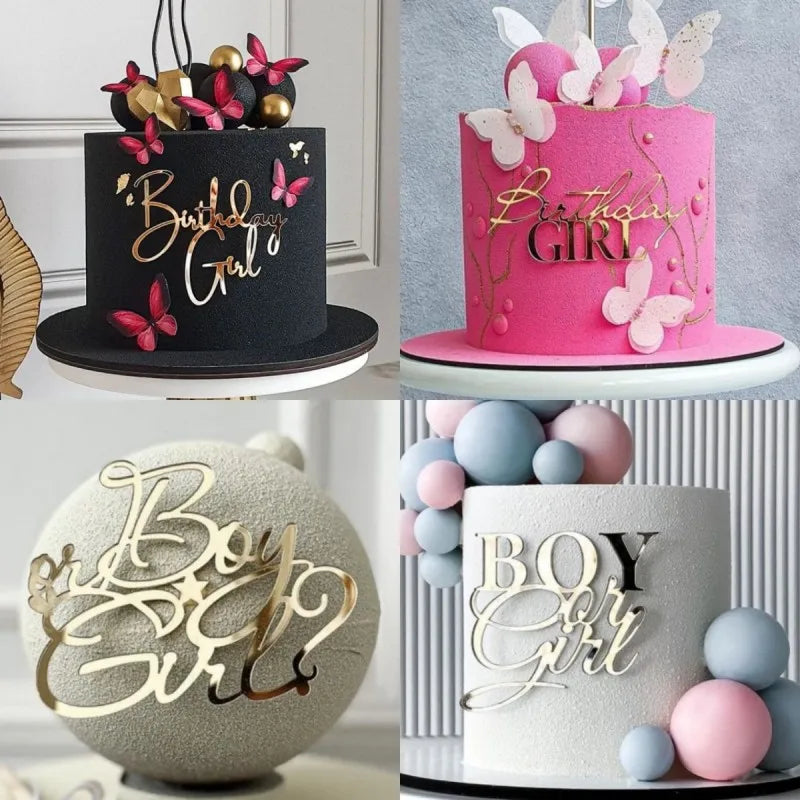 Nuevos adornos acrílicos para tartas de feliz cumpleaños para niños, decoración dorada para tartas de cumpleaños de niño o niña, regalo para baby shower, decoración de postres