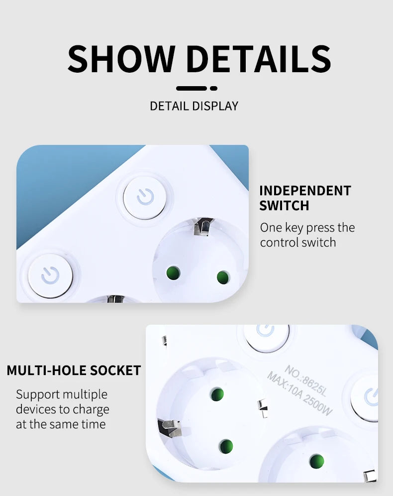 EU Plug Outlet 4 Sockets Electrical Socket No Extension Cord With USB Type-C Ports Two specifications