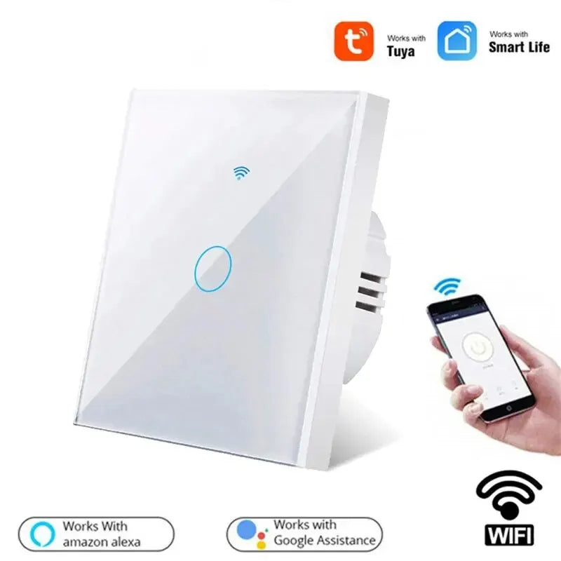 Funciona con interruptor inteligente Tuya WiFi. Funciona con Alexa con/sin cable neutro. Interruptor sensor táctil de pared RF433 inalámbrico.