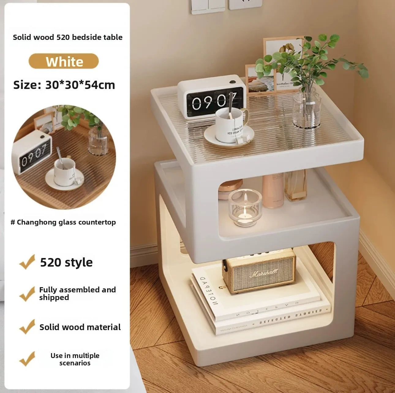 Mesita de noche de madera maciza, almacenamiento de mesita de noche para dormitorio, borde de sofá para el hogar