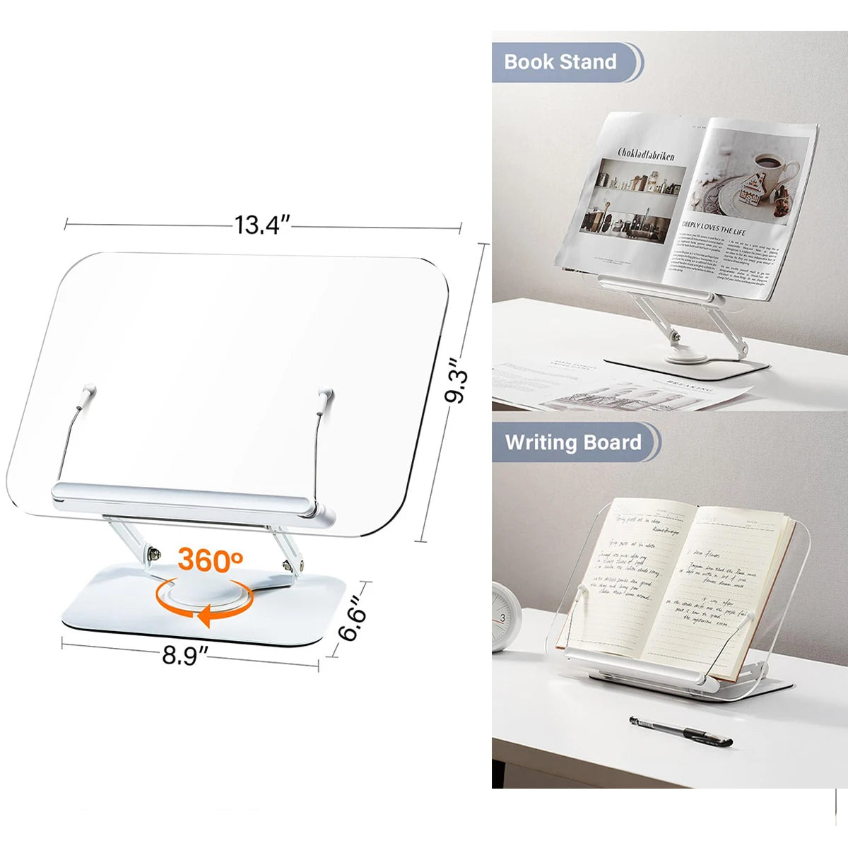 Soporte Portátil para Libros, Ángulo Ajustable, Sujetalibros para Libros de Texto Gruesos, Atril Plegable de Acrílico, Soporte Elevador de Escritorio
