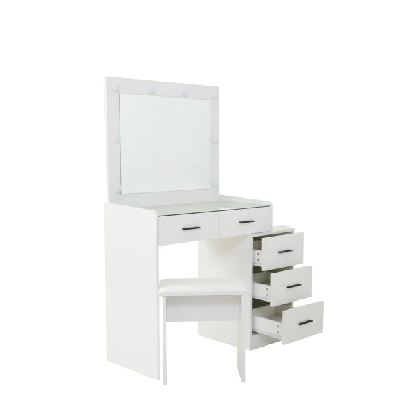 Adjustable white dressing table with 5 drawers