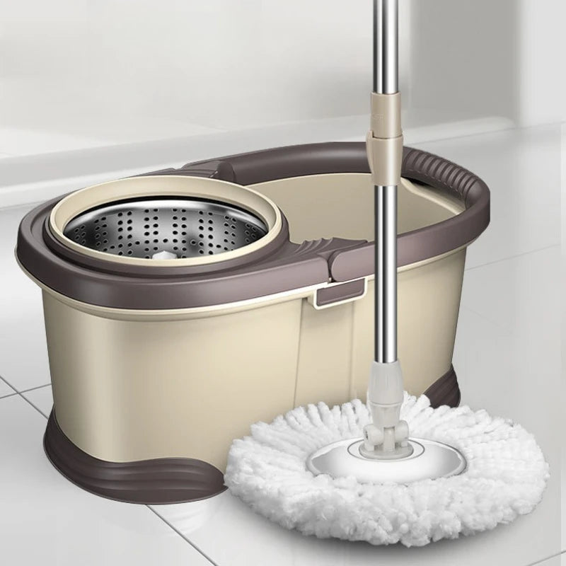 Cubeta de trapeador giratorio doble tracción, escurridor manos libres, juego de trapeador de microfibra, giro de 360°, autoescurridor a presión, fácil limpieza para pisos de hogar y cocina