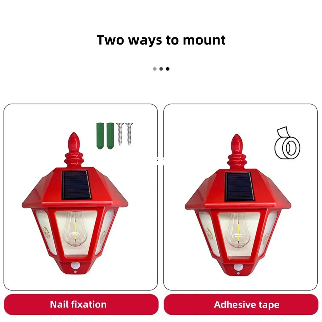 Lámpara LED Solar de Pared Exterior con Sensor de Movimiento Humano, Estilo Retro, Impermeable, para Villa, Jardín, Balcón, Decorativa