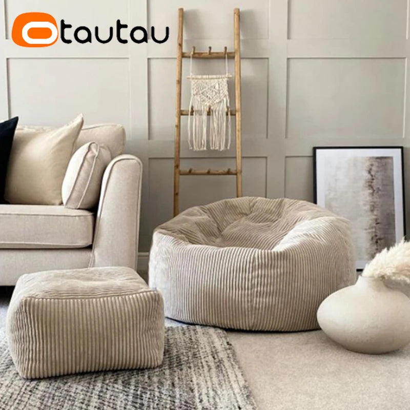 OTAUTAU Funda de puf de franela/terciopelo sin relleno, puf para el suelo, otomana, sofá individual, muebles sin marco DD025