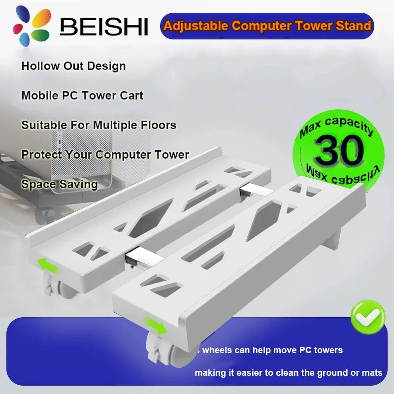 Soporte de torre de computadora ventilado, soporte de torre de PC con 4 ruedas giratorias, se adapta a la mayoría de PC, soporte de CPU debajo del escritorio, carrito de piso para PC, elevador de PC
