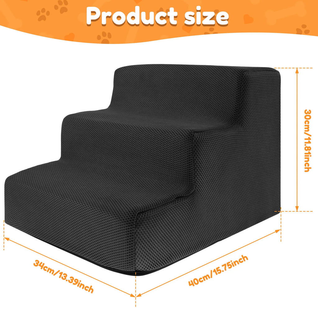3 Step Pet Stairs High Density Soft Foam Small Dog Ramp Ladder Stair Removable and Washable Non-Slip Dog/Cat Steps Pet Supplies