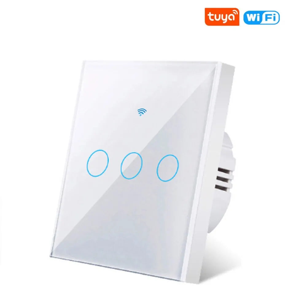 Tuya Wifi Smart Interruptor de Luz de Pared 1/2/3 Gang EU Interruptor Táctil Rf433 Control Remoto Inalámbrico Para Alexa Google Home Control por Voz