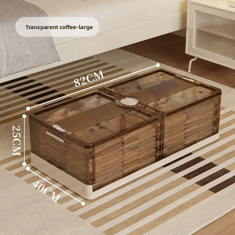 Caja de almacenamiento plegable debajo de la cama. Caja de almacenamiento transparente de plástico extragrande con ruedas a prueba de polvo. Caja organizadora de ropa y edredones.