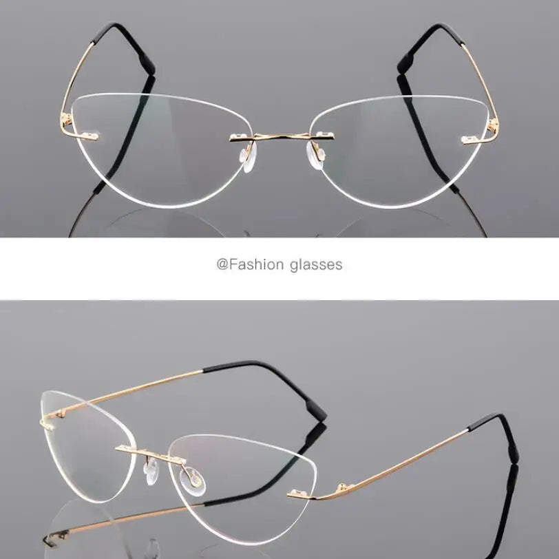 1.61 index Lens Frameless Cat Eye Myopia Eyeglasses Ultralight Rimless Blue Light Blocking Prescription Glasses -0.5 -0.75 to -6
