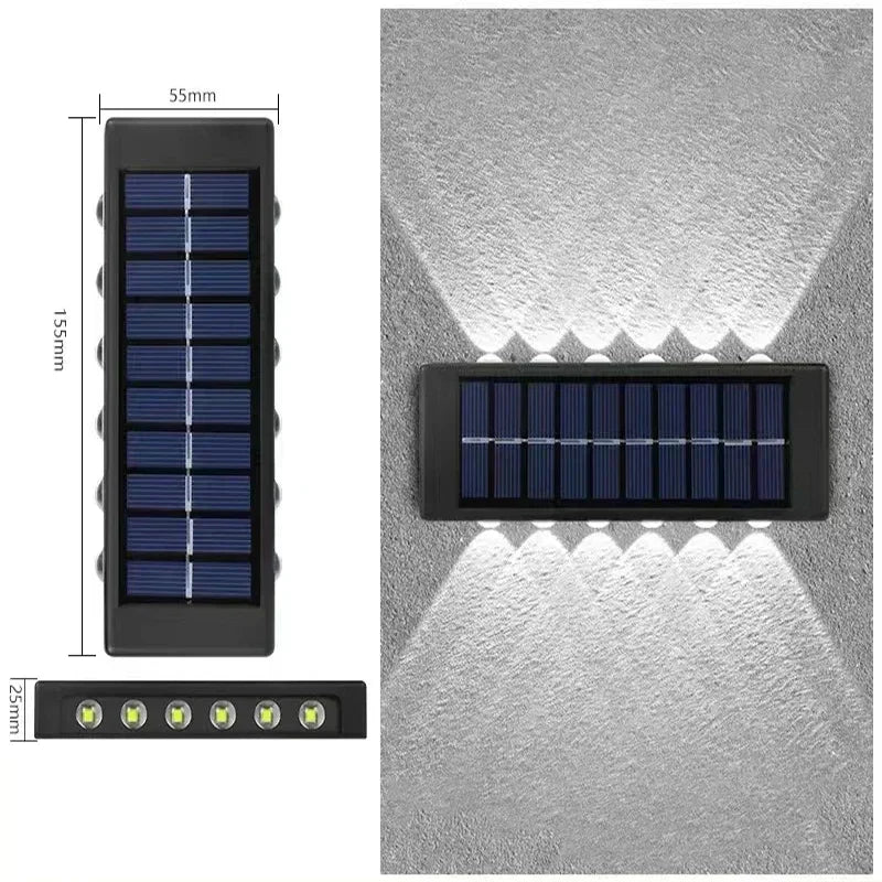 Luces solares de pared para exterior cálidas/blancas, lámpara solar de pared para porche con iluminación superior e inferior para jardín, calle, paisaje, balcón, patio