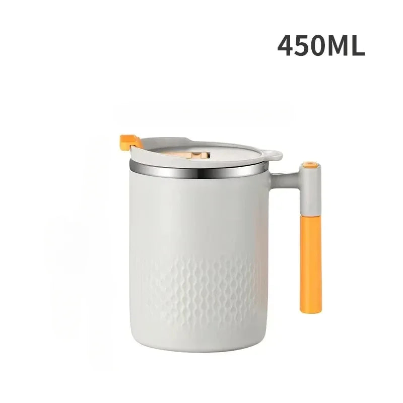 Taza de Acero Inoxidable con Asa y Tapa, Doble Pared, Resistente al Calor, Antiescaldaduras, Taza de Café para el Hogar y la Oficina, Taza de Leche, Avena, Agua