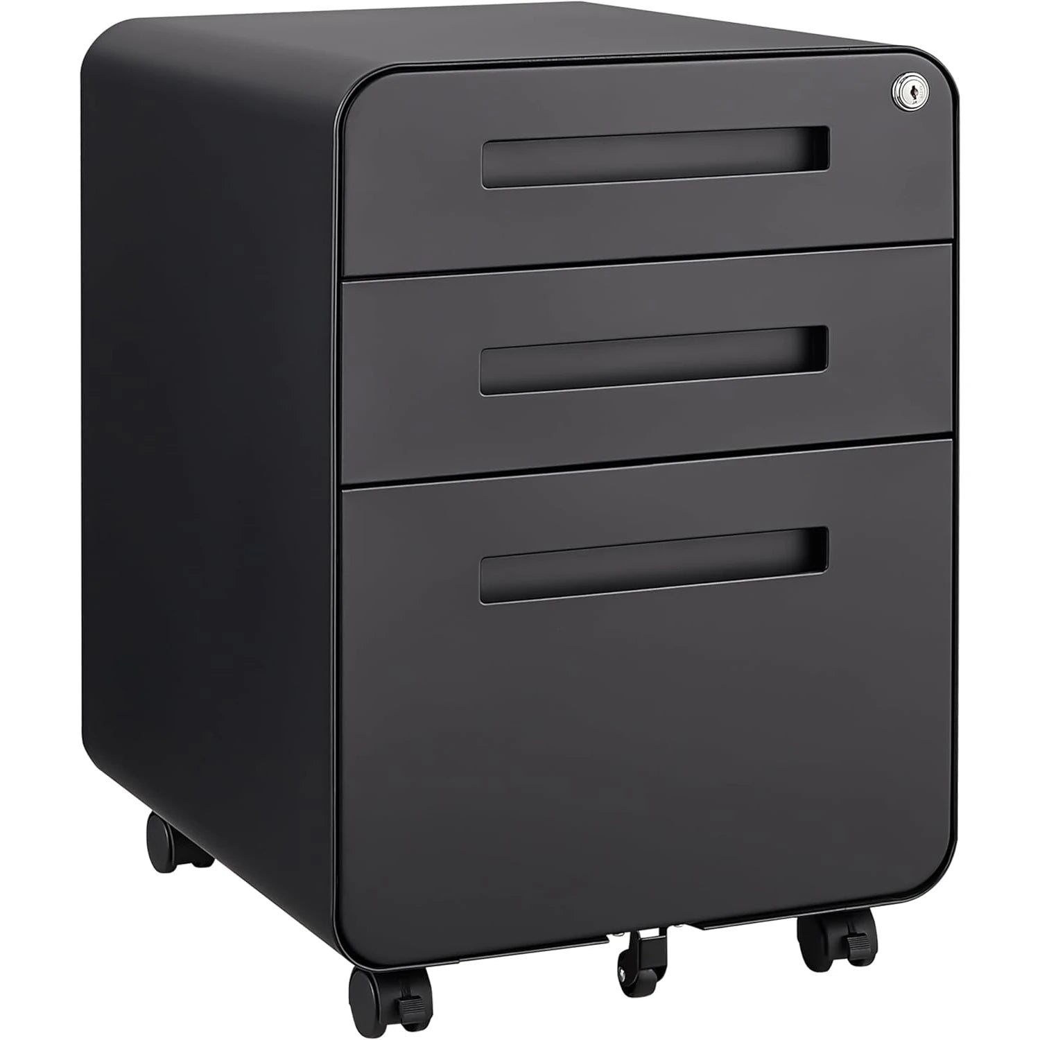 Archivador metálico con cerradura de 3 cajones, móvil, para guardar debajo del escritorio, con 5 ruedas, antivuelco, para organización de oficina en casa