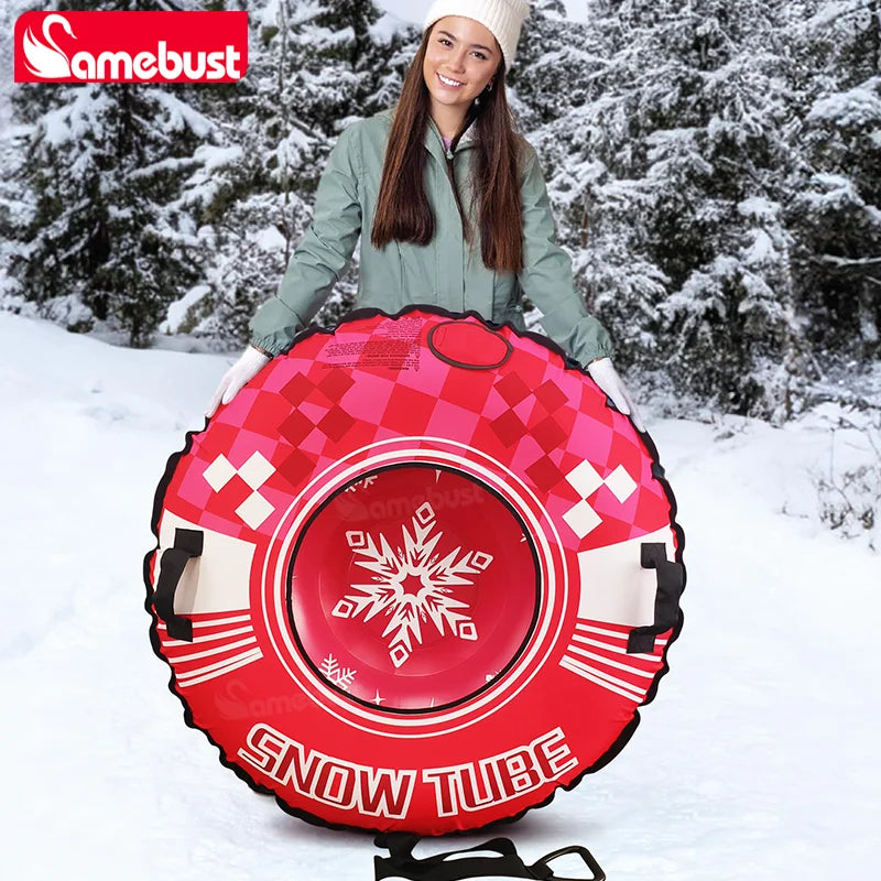Anillo de esquí inflable Camebust de 47 pulgadas con cubierta de tela Oxford, tubo de nieve de invierno, rojo rosa