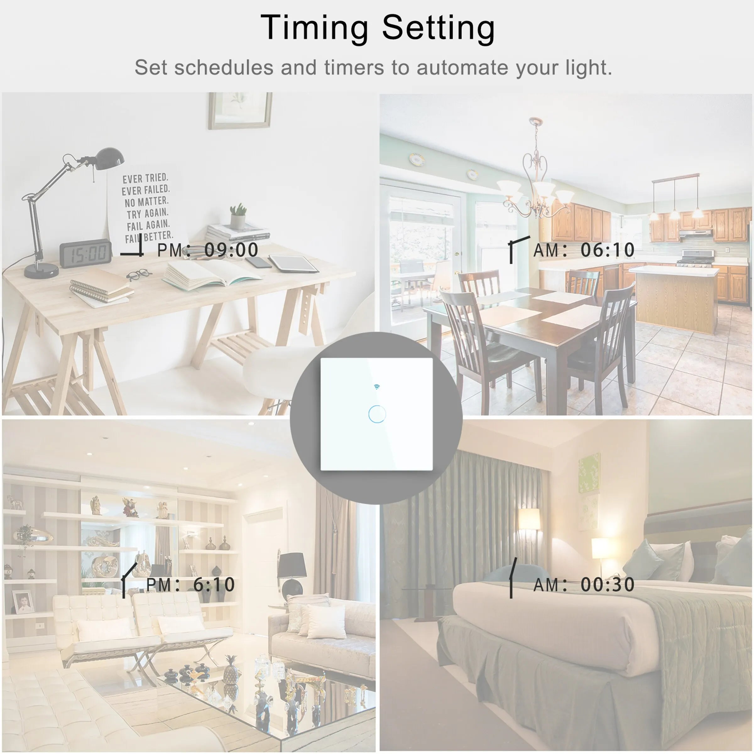 Funciona con el interruptor de luz de pared inteligente Tuya WIFI US/UE con panel táctil de vidrio y control remoto inalámbrico por voz con Alexa Google Home