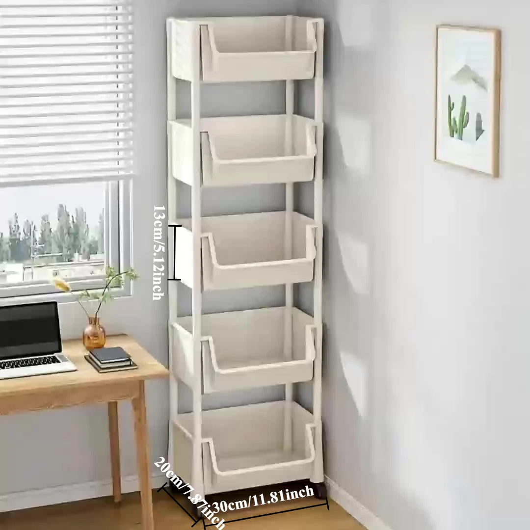 Estante de almacenamiento de 5 niveles Carro de almacenamiento Estantería - Estante de almacenamiento móvil con ruedas para sala de estar Dormitorio Estantería para libros