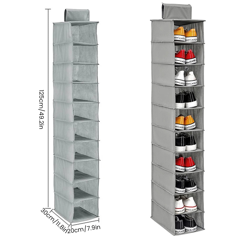 Zapatero colgante Organizador de zapatos no tejido Estantería de almacenamiento de zapatos de 10 capas Plegable Ahorro de espacio para el hogar Dormitorio Armario