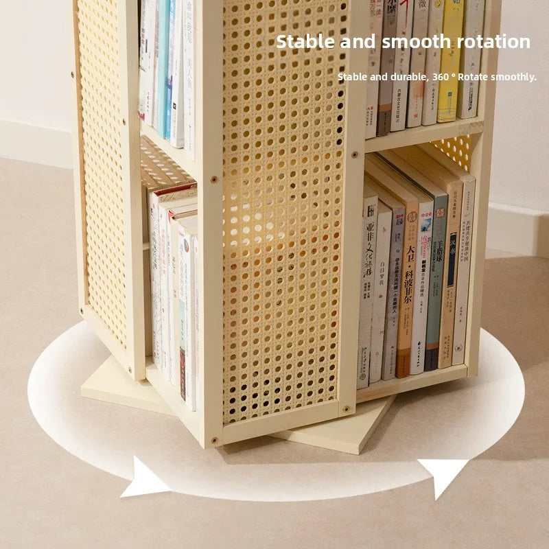 Estantería giratoria de madera maciza, librería de 360 grados, almacenamiento multicapa, estante de suelo extraíble para sala de estar o habitación infantil.