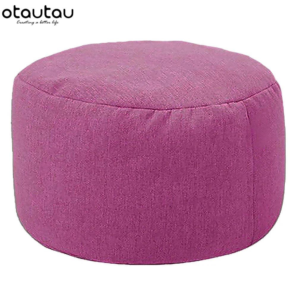 OTAUTAU Puf de lino con relleno Puf otomano reposapiés Tatami Taburete redondo Futón Puff Muebles de descanso