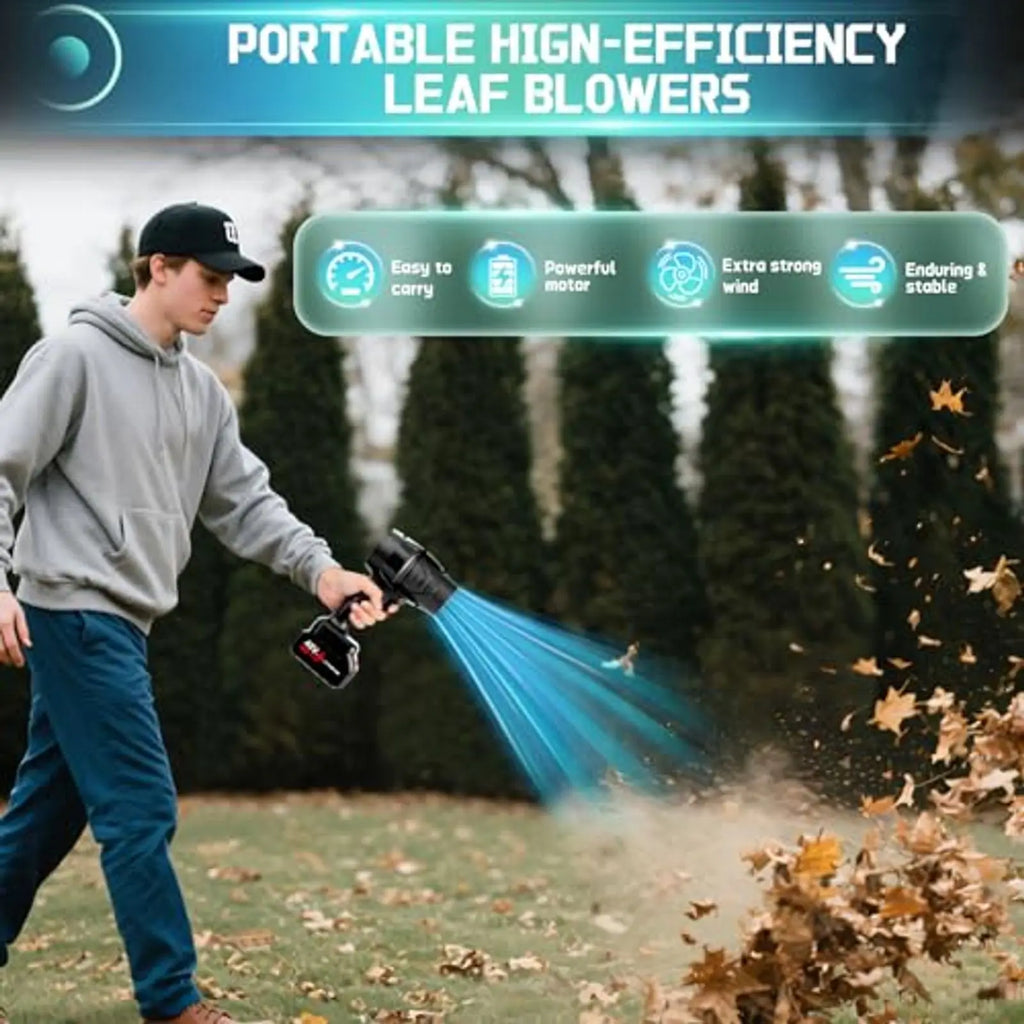 Soplador de Hojas Inalámbrico de 990000RPM – Limpiador de Polvo Eléctrico Portátil con 2 Baterías, Turbo de Alta Velocidad para el Cuidado del Jardín
