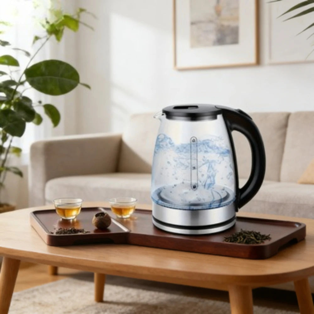 Hervidor eléctrico de vidrio, ebullición rápida con apagado automático y protección contra ebullición en seco, luz LED para té y café, enchufe estadounidense de 110 V