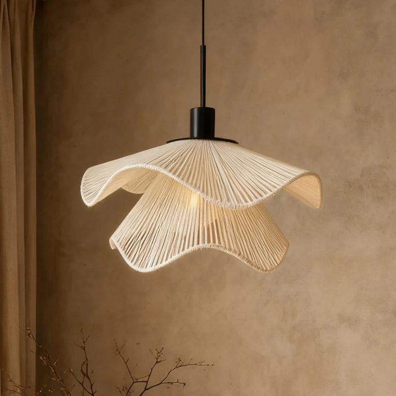 Lámpara colgante LED E27 estilo Wabi Sabi con cuerda de cáñamo, luces cálidas para sala de estar, dormitorio, restaurante, iluminación de decoración del hogar
