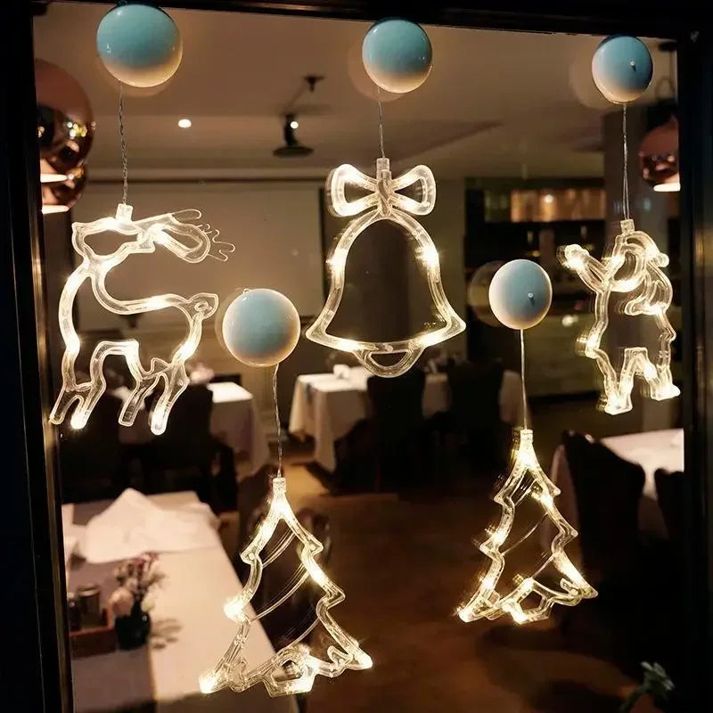 Luz LED de copo de nieve para Navidad, Papá Noel, lámpara de ventosa colgante, adornos de ventana, decoración para el hogar, Navidad, Año Nuevo, luces de cadena