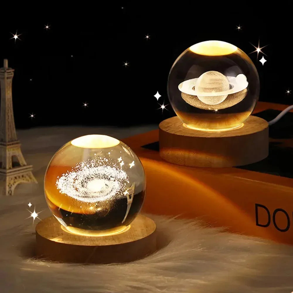 Lámpara 3D de Luces de Cristal RGB Brillante de Planetas y Galaxias, Luz Nocturna de Bola de Cristal, Lámpara de Noche para Decoración del Hogar, Regalo de Navidad