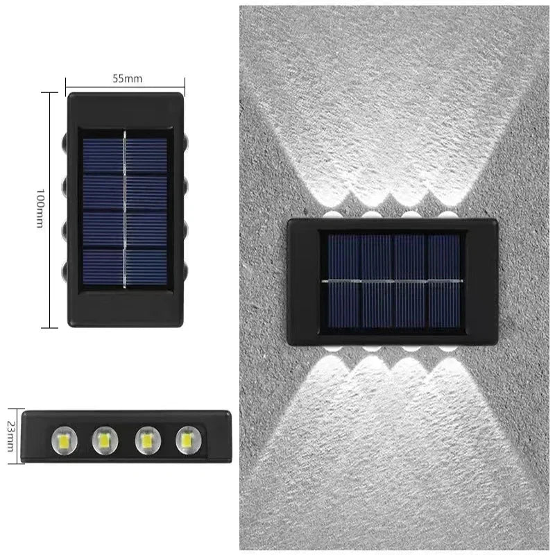 Luces solares de pared para exterior cálidas/blancas, lámpara solar de pared para porche con iluminación superior e inferior para jardín, calle, paisaje, balcón, patio