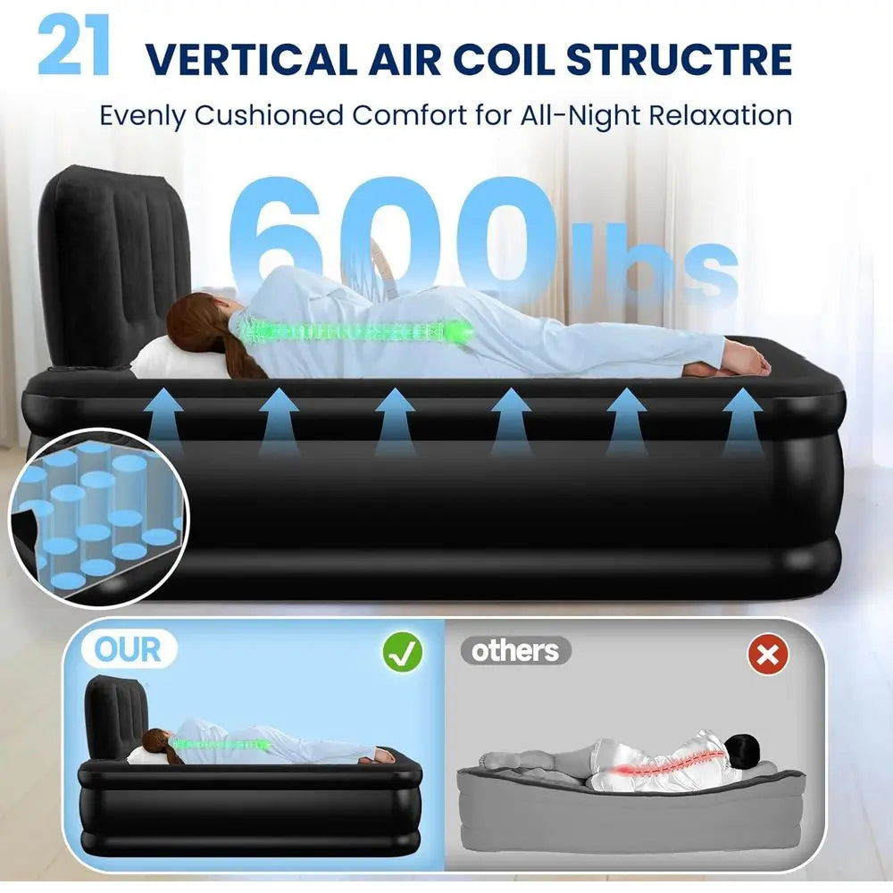 Colchón Hinchable con Bomba Incorporada, Capacidad de 227 kg, Diseño Silencioso, Probado contra Fugas, Inflado/Desinflado Rápido, Portátil para Casa a