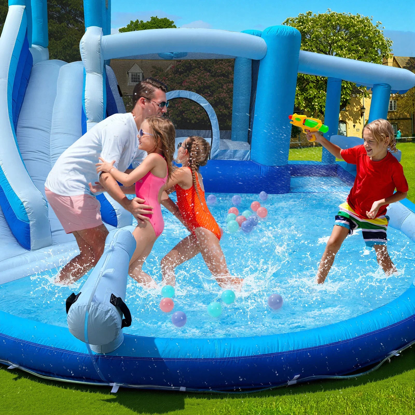 Tobogán de agua para adultos y niños, toboganes de agua dobles, casa inflable con tobogán de agua, parque acuático, casa inflable para niños