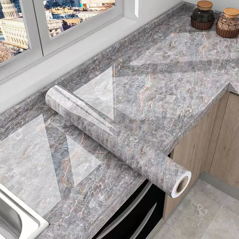 40cm Marble Self-adhesive Wallpaper Kitchen Cabinet Stove Countertop Contact paper PVC Waterproof Renovation Tile Wall Stickers