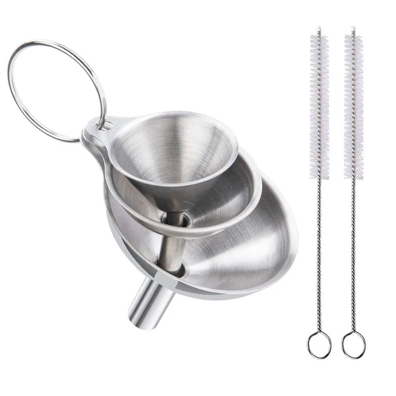Juego de 3/5 embudos de cocina de acero inoxidable, embudos de metal de grado alimenticio para rellenar botellas, embudos pequeños para aceites esenciales y especias