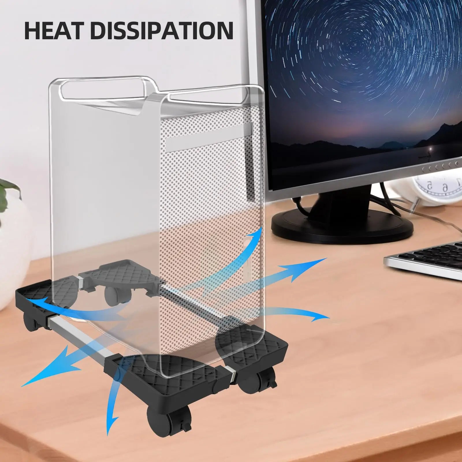 Soporte de computadora para torre de escritorio, se adapta a la mayoría de accesorios de escritorio de PC para juegos, elevador de suelo de PC, soporte de CPU móvil ajustable