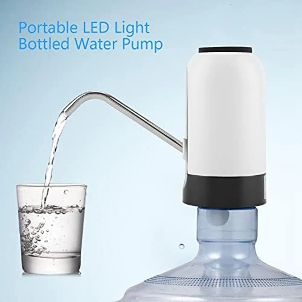 Bomba de agua eléctrica recargable por USB - Dispensador de agua potable portátil con luz LED para el hogar y la oficina, blanco y negro