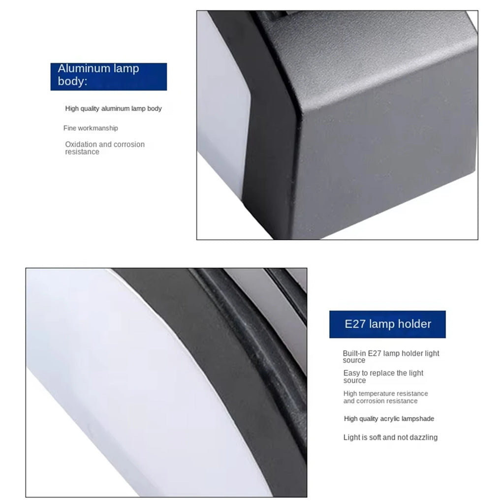 Apliques de pared de aluminio negro para exteriores, base E27, impermeables IP54, para balcón, patio, porche, pasillo e iluminación de pasillo