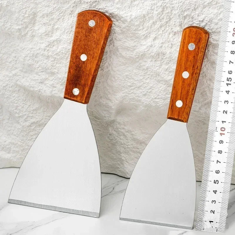 Espátula Oblicua de Acero Inoxidable con Mango de Madera para Carne, Hamburguesas, Panqueques, Pizza, Raspador, Pala, Utensilios de Cocina para Barbacoa