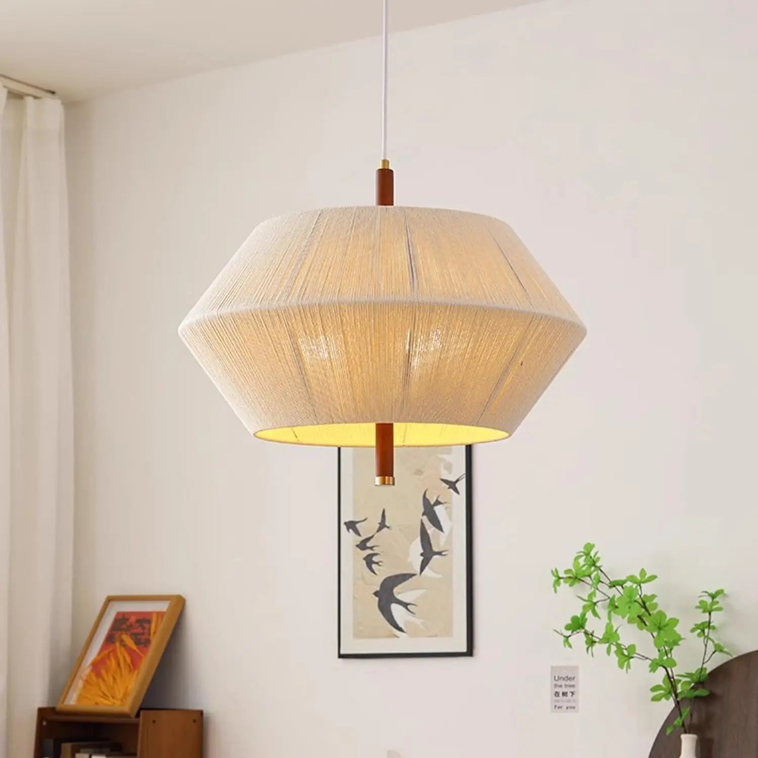 Wabi Sabi Lámpara Colgante LED de Hilo de Algodón Tejido Minimalista Candelabros Tejidos a Mano para Restaurante Sala de Estar Bar Hotel Lámpara Colgante