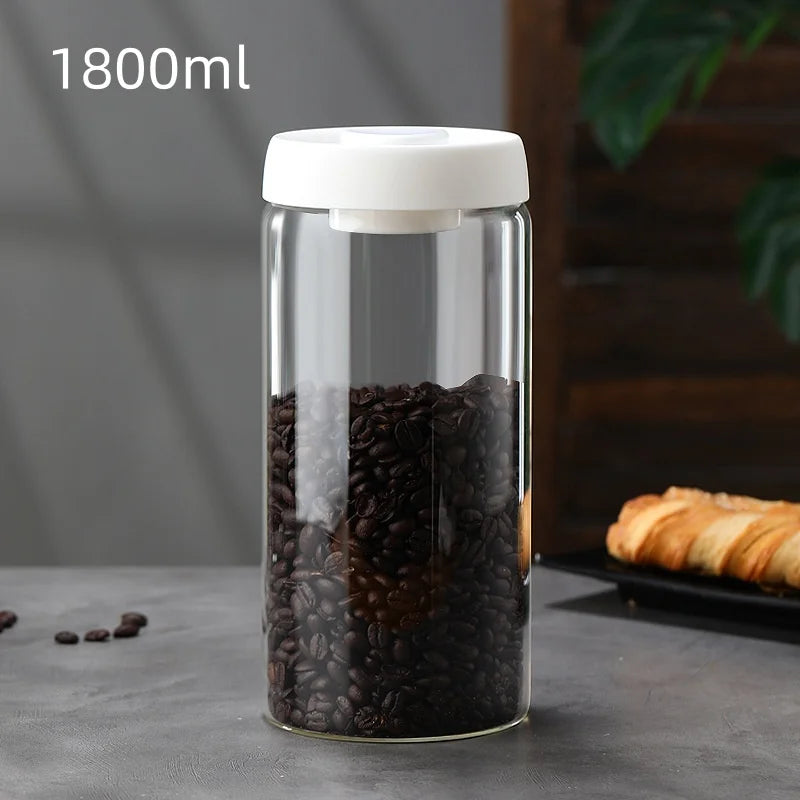 Tarro de café, vacío manual, a prueba de humedad, de almacenamiento, de cocina, de vidrio de borosilicato alto, tarro de té, tarro sellado para granos de café
