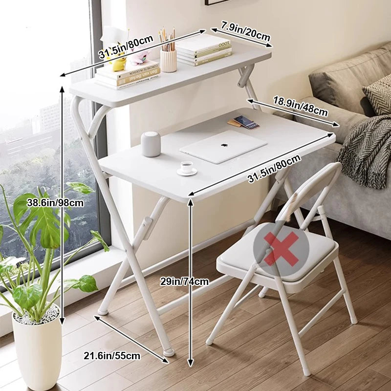 Mesa Plegable Doble Estantes Apilables Mesa Plegable para Computadora que Ahorra Espacio, Uso para Escribir, Estudiar, Jugar y Oficina