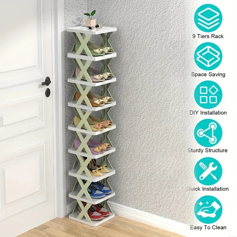 Zapatero vertical de 9 niveles - Diseño alto y estrecho que ahorra espacio para entradas, Almacenamiento de organización del hogar fácil de montar