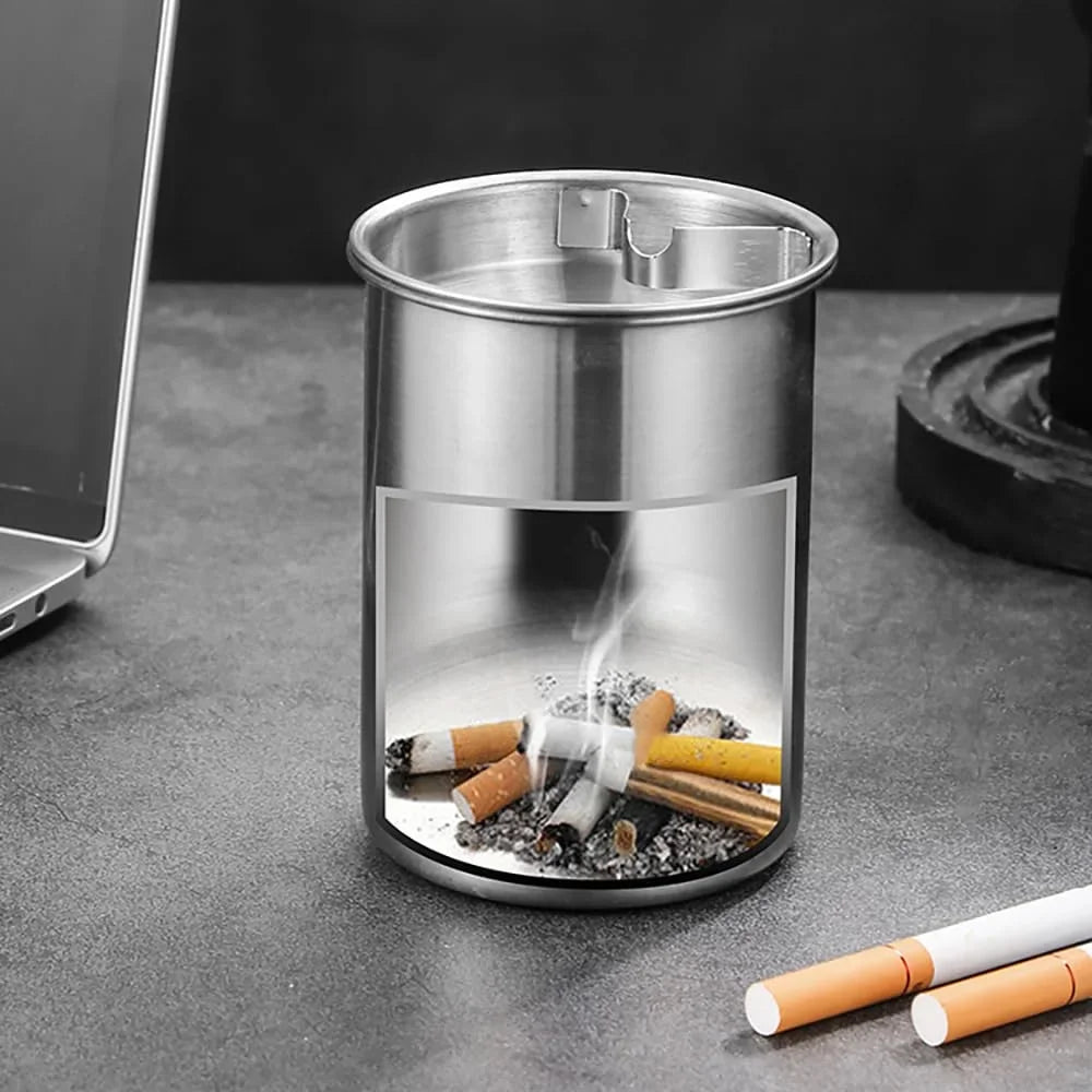 Cenicero Inoxidable a Prueba de Viento con Tapa, Cenicero de Puros sin Humo para Uso en Interiores, Exteriores y Patio, 1 Unidad, Accesorio para Fumar en Casa