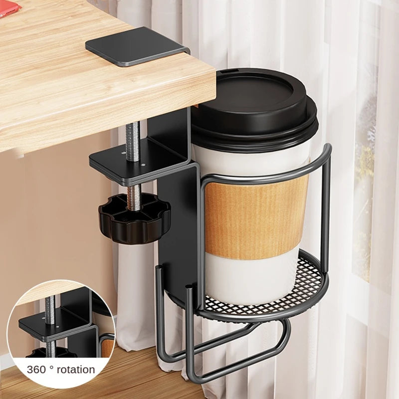 Soporte para tazas de escritorio 2 en 1 con colgador de auriculares, soporte antivuelco para tazas, gancho giratorio de 360° apto para tazas de café