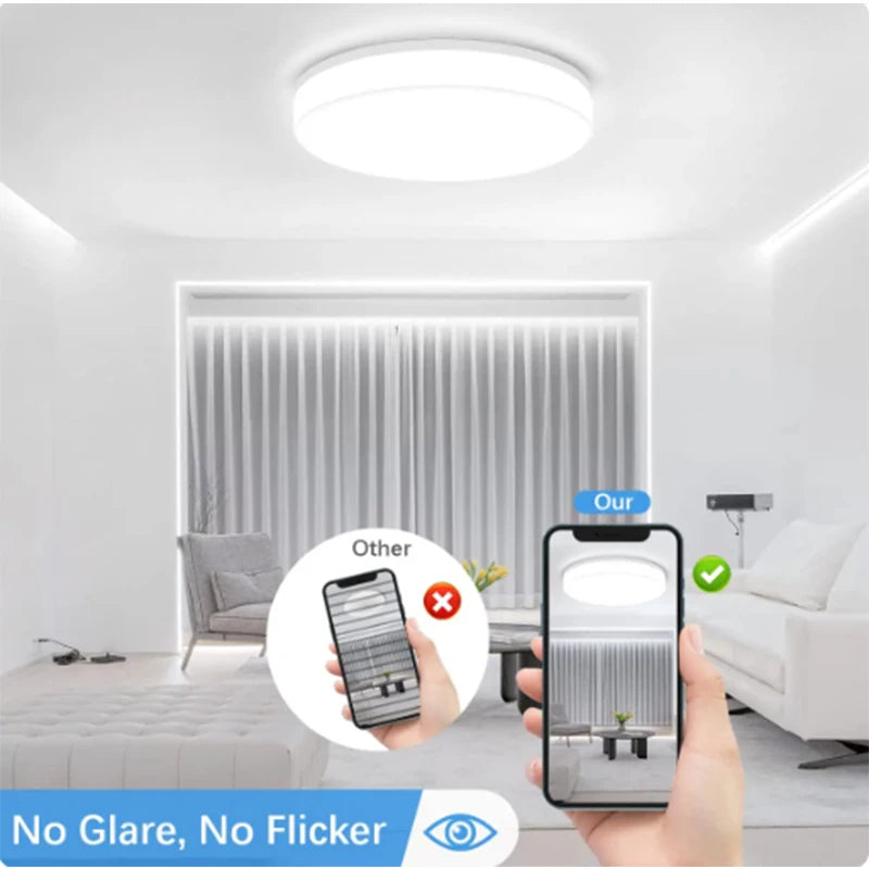 Lámpara de techo LED redonda ultrafina para dormitorio, cocina, baño, 48W, 36W, 24W, 18W, iluminación interior