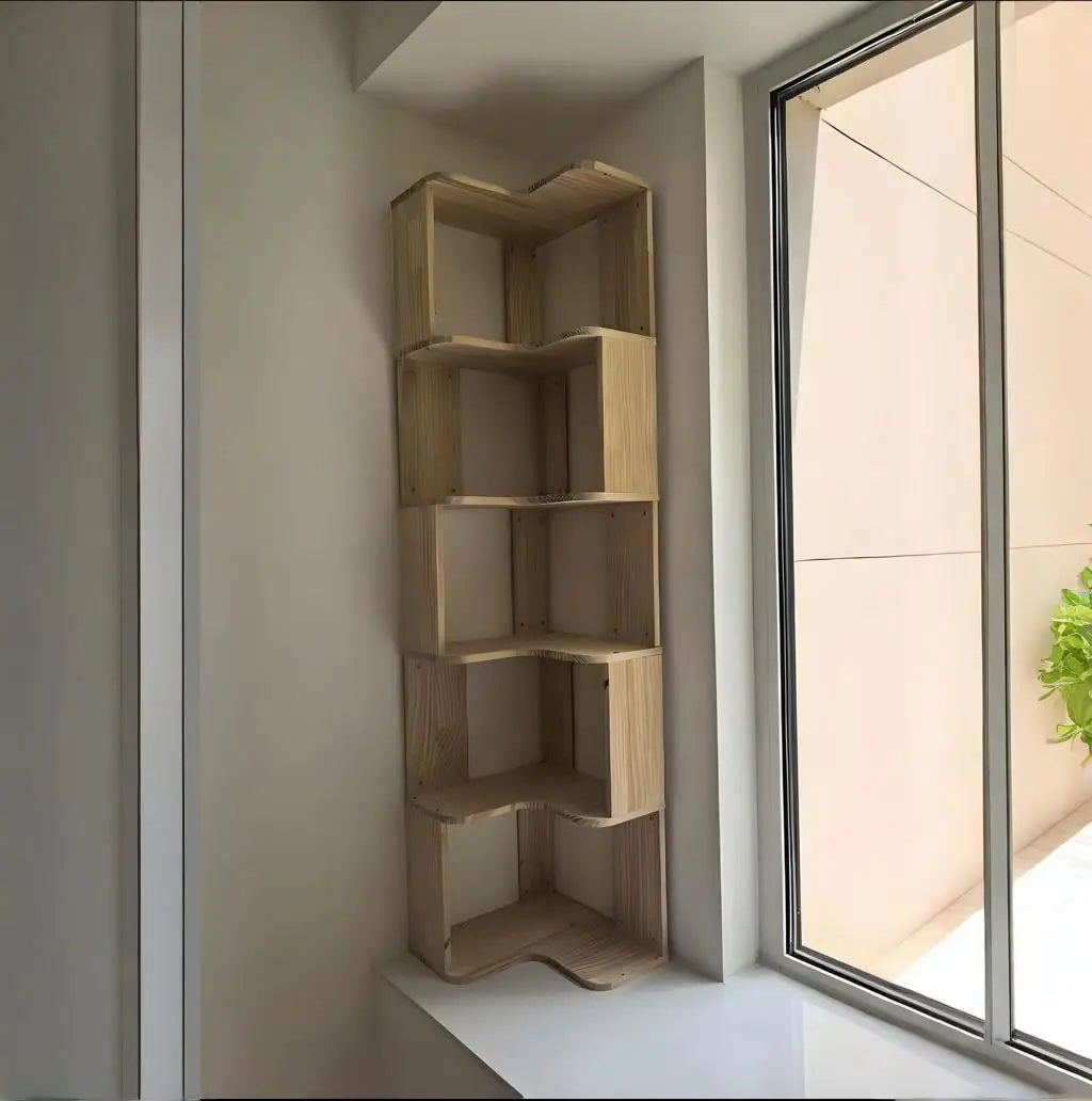 Estantería esquinera de madera maciza, estante de pie para sala de estar, esquinera, almacenamiento multicapa, armario de almacenamiento sencillo